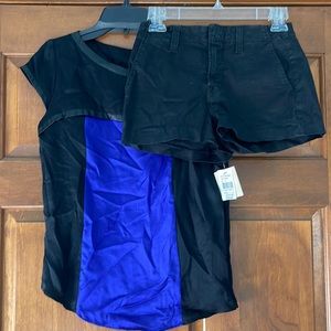 Milly, silk color, block top NWT trimmed with faux leather size 0